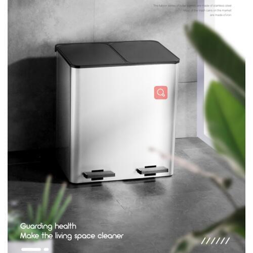 Waste Separation Bin Pedal Stainless Steel Trash Bin Classified Dustbin Recycle Bin Storage Garbage Can 18L 24L 30L 40L