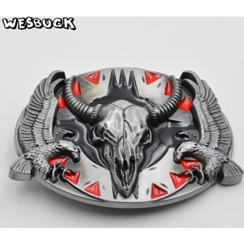WesBuck Brand Mens Good Plating Bull Head Eagle Metal Belt Buckle Cowboy Belts Buckles Suitable 4cm Width Belt