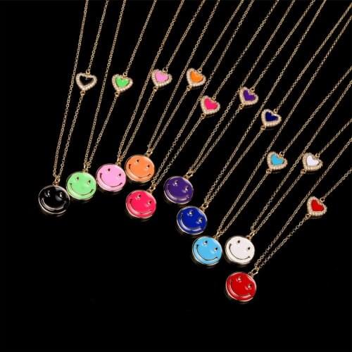 No Fade Gold Plated Necklace Emo Smiling Face Pendant Jewelry Choker Beaded Collares Chain Streetwear Bijoux Femme Heart