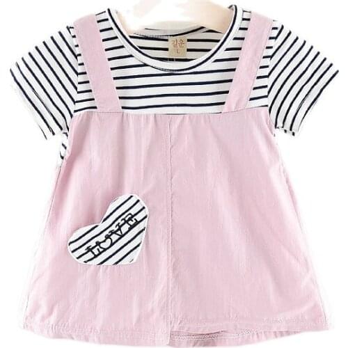 2021 New Fashion Toddler Girls Outfits Casual Short Sleeve Dresses Boutique Infant Baby Girl Clothing 100% Pure Cotton 0-3 Years