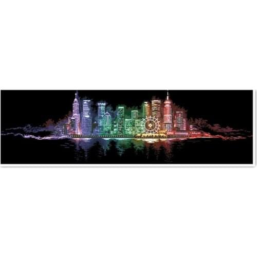 Charming Hong Kong night cross stitch package sets aida 18ct 14ct 11ct black cloth people kit embroidery DIY handmade needlework