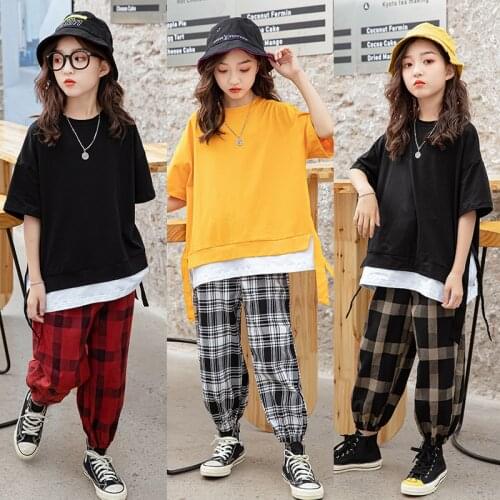 Girls Clothes Childrens Clothing Sets 2021 Summer Short Sleeve Hip Hop Street Dance Suit Baby Clothes 2pcs Clothes for Teenage