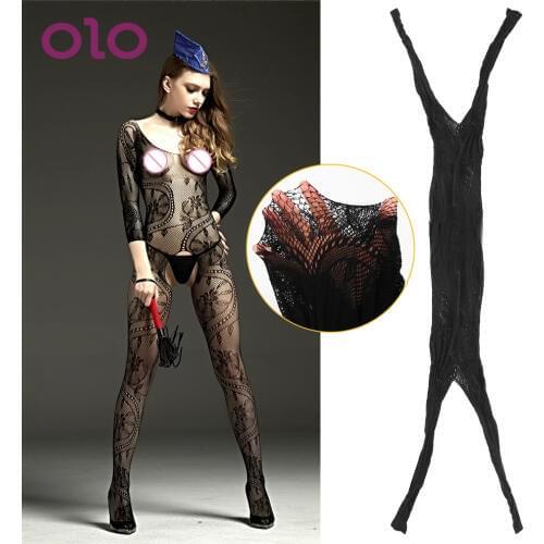 OLO Catsuit Sexy One-piece Pantyhose Fishnet Stocking Exotic Apparel Perspective Erotic Intimates Open Crotch Lingerie Pantyhose