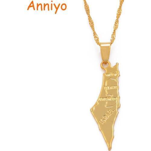 Anniyo Israel Map and West Bank Pendant Necklaces Chain Gold Color Jewelry For Women Men Map of Israel #003810