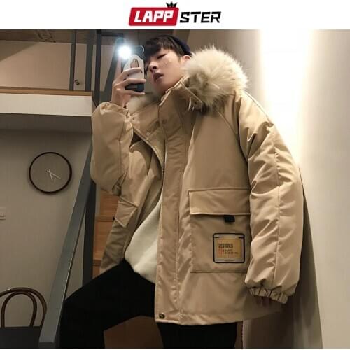 LAPPSTER Men Thick Wool Coat Winter Jacket 2021 Mens Streetwear Oversized Parka Harajuku Korean Fashions Puffer Jacket INS