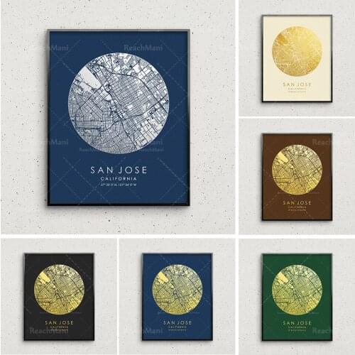 San Jose map printing circular city map wall art poster largest inch home office decoration gift usa poster