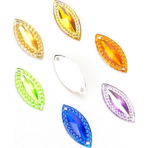 100Pcs AB Resin 9*20mm Horse Eye Sewing Flatback Rhinestone Sew On Crystal Rnaments DIY Wedding Appliques 2 Hole Buttons
