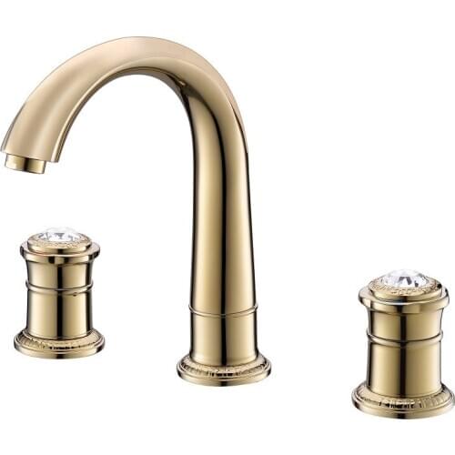 Luxury gold polishing Widespread Bathroom Lavatory Faucet Luxury brass crystal sink faucet Art European style