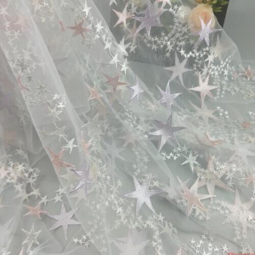 Mesh Lace fabric Embroidery Star Gitter Lace Patchwork Tutu Dress Skirt Tulle Wedding Decoration 1yard 140cm