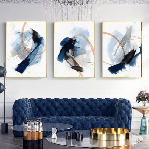 Nordic Modern Abstract Painting Blue Splash Ink Drawing Canvas Poster Print Wall Art Modular Pictures for Living Room Home Decor