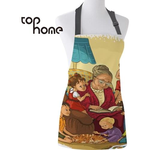 Tophome Kitchen Apron Grandmother Child Cartoon Illustration Sleeveless Canvas Aprons for Men Women Kids Home Cleaning Tools