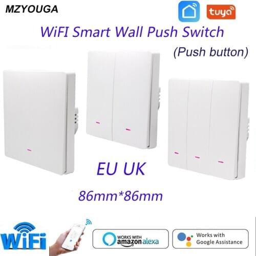 Tuya 1/2/3 gang Smart Switch WiFi Push Button Wall Light Switches EU UK Wireless Alexa Google Home Assistant