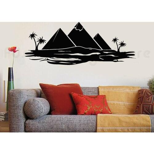 Turystyka Vinyl kalkomania sypialnia podróży egipt piramidy drzew palmowych z drewna ściany naklejka do wystroju salon H830