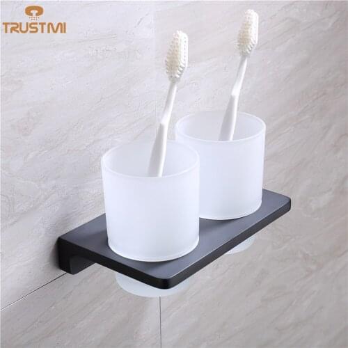High Quality And Durable Toothbrus Glass Cups Holder Brass Brushed Gold &Black Toorh brush Cup Holders Bathroom Accessories