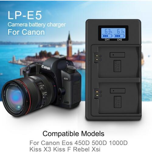 PALO LP-E5 LPE5 LP E5 Battery Charger LCD USB Dual Charger for Canon EOS 1000D, EOS 450D, EOS 500D EOS Rebel XS 18-55IS kit
