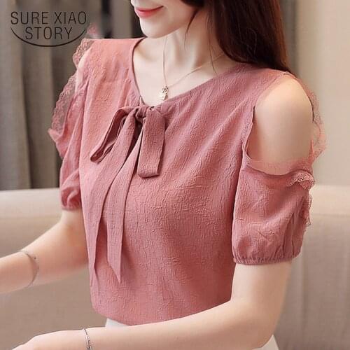 Women blouse blusas mujer de moda 2019 short sleeve chiffon blouse off shouler top camisas mujer womens tops and blouses 4095 50