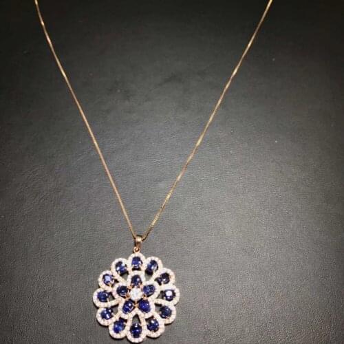 Natural blue sapphire gem Elegant Hydrangea round Pendant natural gemstone pendant S925 silver women girl party gift jewelry