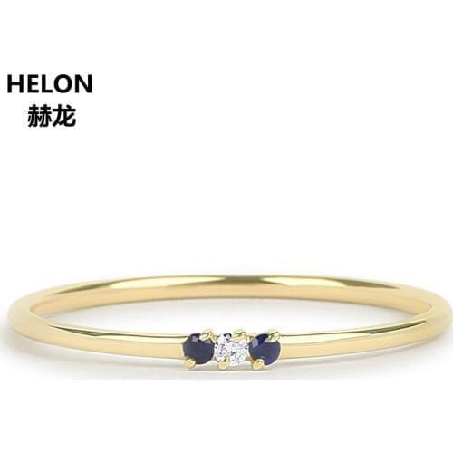 Genuine Sapphire and Diamond Ring for Women Engagement Wedding Solid 14k Yellow Gold Thin Stacking Minimalist Promise Ring