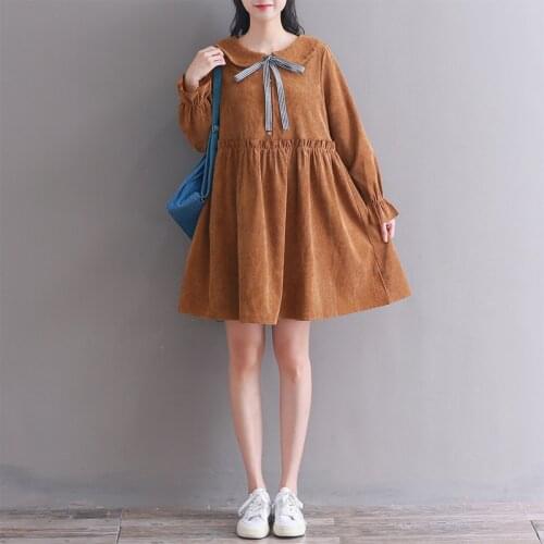 Spring autumn new fashion women corduroy dress preppy style long sleeve cute kawaii dress