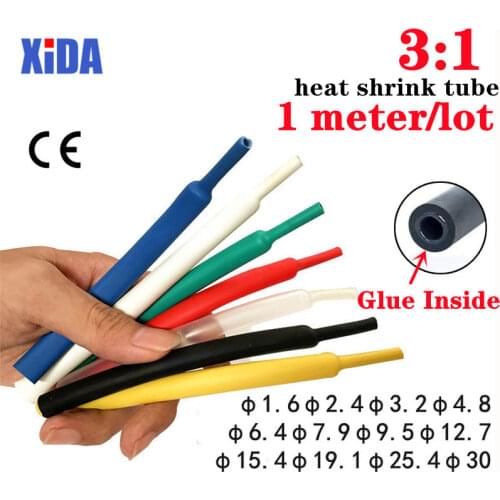 1M/lots 3:1 Heat Shrink Tube with Glue Dual Wall Tubing Diameter 1.6/2.4/3.2/4.8/6.4/7.9/9.5/12.7mm Adhesive Wrap Wire Cable kit