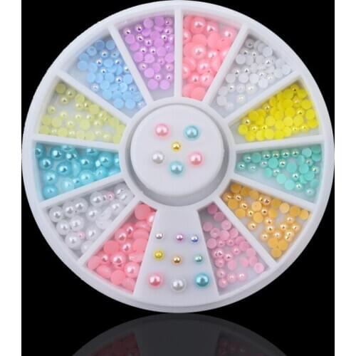 1Set Mix Sizes Colorful 3d Half Round Nail Art Pearl Decoration Wheel DIY Nail Beauty Accessories