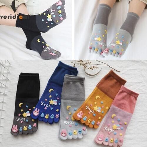 1 Pair Cute Ankle Five Finger Socks Woman Cotton Starry Sky Printing Fashion Harajuku Girl No Show Socks With Toes Novelty