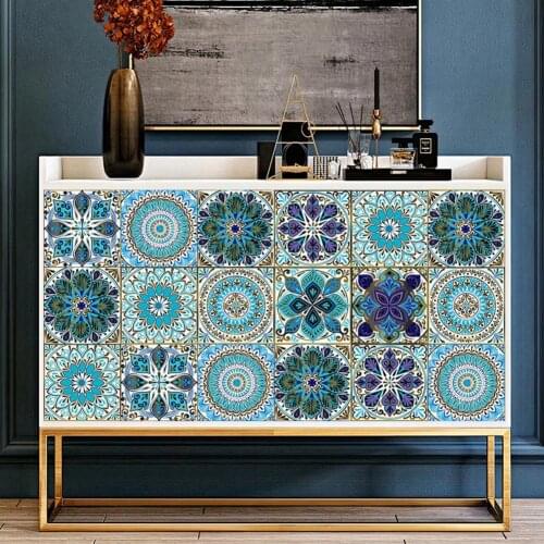 10Pcs/Set Wall Sticker Wear Resistance Waterproof PVC Mandala Hard Tiles Sticker for Bathroom