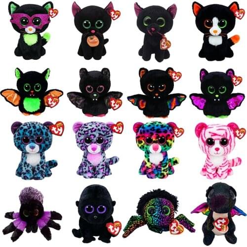 15 CM Ty Beanie Big Eyes Dark Cat Spider Bat Dragon Leopard Halloween Style Appease Baby Cute Plush Doll Toy Child Birthday Gift