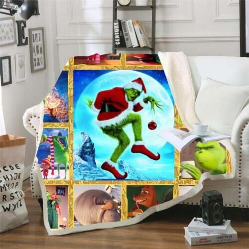 3D Print The Grinch Stole Christmas Blanket Sofa Flannel Scotland Pattern Custom Printed Fleece Throw Bedspread Soft Blanket