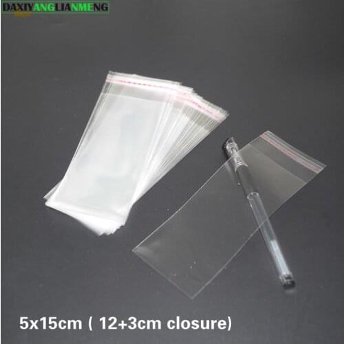 500pcs Clear Resealable BOPP/Poly / Cellophane Bag 5x12+3cm Transparent OPP gift bags Plastic packaging bags Self Adhesive Seal