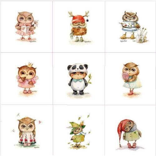 Home Textiles Owls Fabrics Cloth Digital Printed Cloth Owl Animal Diy Patchwork Handmade Canvas 9 Pcs 15*15cm For Sew D20 Plain