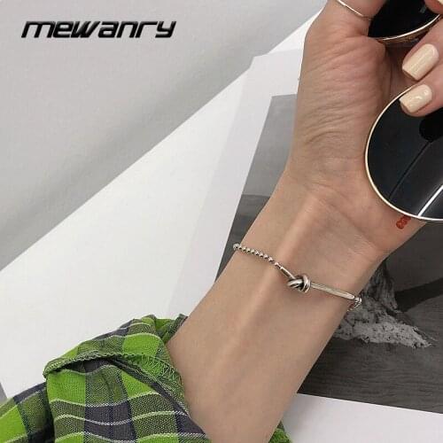 Mewanry 925 Sterling Silver Bracelets for Women INS Fashion Vintage Hip Hop String of Beads Chain Knot Design Party Jewelry Gift