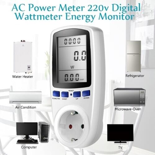 AC 230-250V Power Meter Digital Display Wattmeter Energy Monitor Timer Switch Socket EU Plug Ectricity Analyzer Measuring Tools