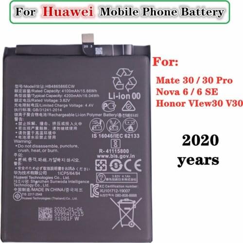 Honor VIew 30 Battery HB486586ECW For Huawei Mate 30 / 30 Pro , Nova 6 / 6 SE , Honor VIew30 VIew 30 V30 Phone Battery 4200mAh