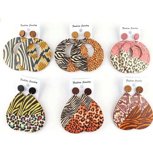 Free shipping!!Newest leopard pattern wooden stud earrings