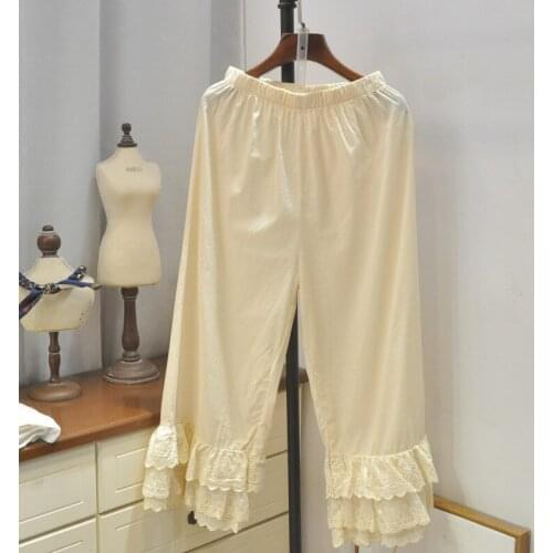 Medieval Style Pants for Women Summer Pants Casual Simple Solid Color Ruffle Stitching Foot Elastic Waist Loose Straight Pants