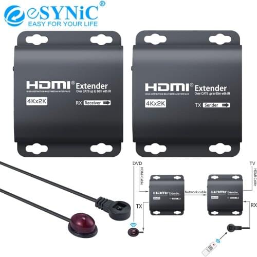 ESYNiC 4K 3D 60m HDMI Extender HDMI to RJ45 TX to HDMI RX Support IR Control with IR Blaster & Receiver Extension Cable For DVD