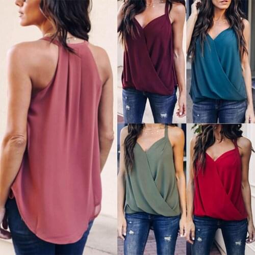 Europe and the United States in summer 2020 multicolor sleeveless condole belt chiffon solid color coat T-shirt plus size ladies