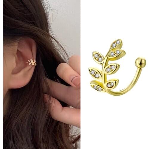 FNIO Fashion Gold Leaf Lightning Clip Earring For Women Without Piercing Puck Rock Vintage Crystal Ear Cuff Girls Jewerly Gifts