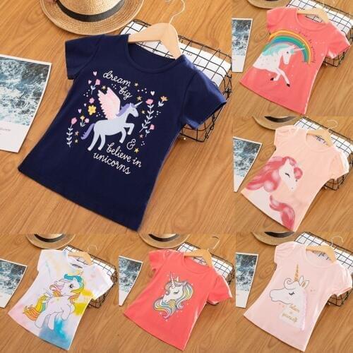 Fancy Unicorn Girls T-Shirt for Kids Children Girls Casual Wear Clothing Baby Short Sleeves Tops Summer Clothes Girl Shits Tees
