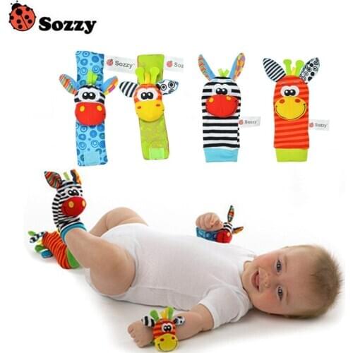 Hot sale SOZZY newborn baby rattle rattle toy cute animal plush socks wristband rattle foot socks insect-proof wristband
