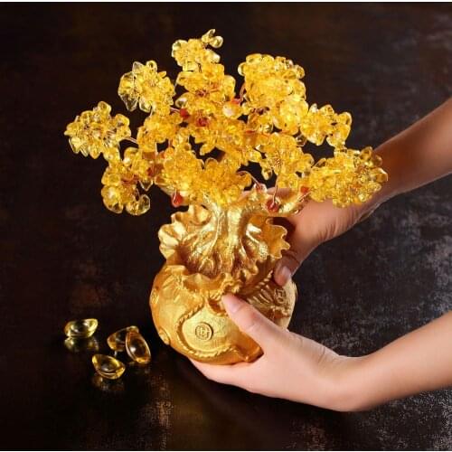 Crystal Lucky Tree Feng Shui Money Tree Wealth Ornaments Bonsai Fortune Crystal Tree Home Office Decor Tabletop Crafts Gift