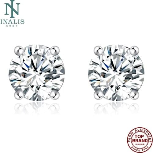 INALIS Stud Earrings Round Shining Zircon Simple Earrings For Women Fashion Jewelry Wedding Gift To Girlfriend Hot Selling