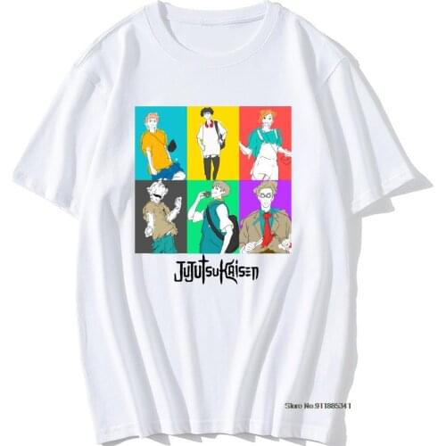 Mens Harajuku Tshirt Jujutsu Kaisen Printed Vintage Short Sleeve T shirt Cute Cartoon Anime Casual T-shirt Male Streetwear Tops