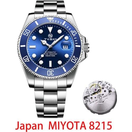 TESEN Men Automatic Mechanical Watches Luxury Brand Business Wristwatch MIYOTA 8215 Movement Stainless Steel 43mm Black Relogio