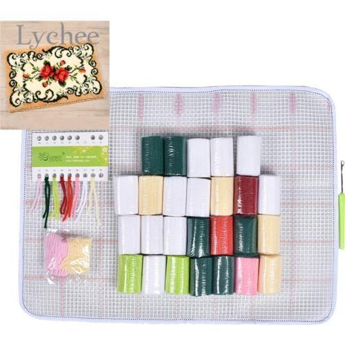 Lychee Life Flower Pattern Latch Hook Kits Unfinished Embroidery Carpets DIY Needlework Material Supplies