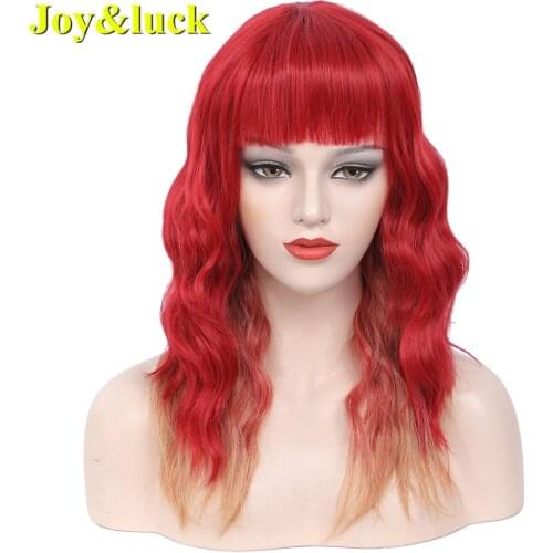 Water Wave Wigs Red Ombre Gold Color Synthetic Wigs for Women Cosplay or Daily Use Hair Wigs