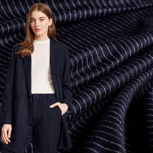 Pearlsilk Navy blue white line High Gloss knitted wool elastic garment materials Autumn pants DIY clothes fabrics