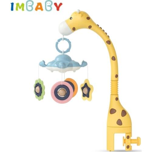 IMBABY Baby Rattles Crib Movable Toy Crib Musical Box Holder Rotating 360°Flexible Rattles Starry Sky Night Light Projection Toy