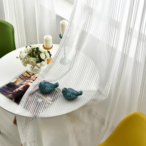 Simple Striped White Tulle Curtains For Living Room Bedroom Modern Sheer Curtain Drape Decorative Window Treatments Kitchen